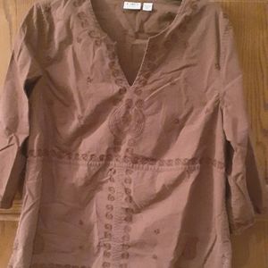 Cato Woman 14/16W Chocolate Brown Embroidered Blouse